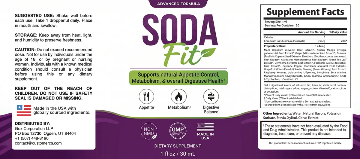 SodaFit supplement facts panel